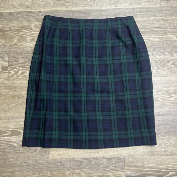 Linda Allard Ellen Tracy Black Watch Tartan Plaid Wool Pencil Skirt - Picture 2 of 6